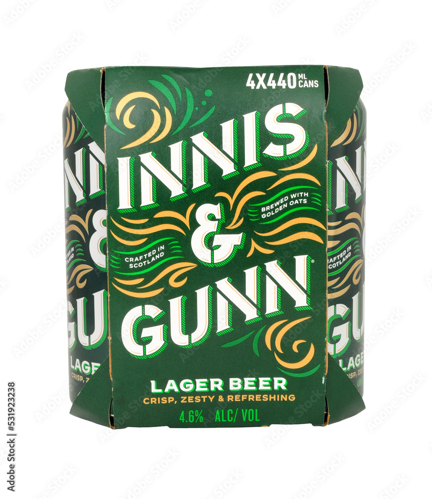 Innis and Gunn lager beer in a four 440ml can pack Stock Photo | Adobe ...