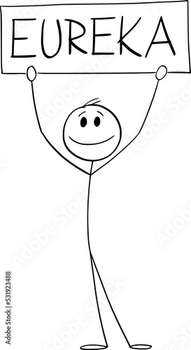 Person with Eureka Sign Got Inspiration or Idea , Vector Cartoon Stick Figure Illustration