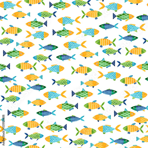 水彩画のお魚のシームレスなパターン。テキスタイル、壁紙、包装紙のデザイン。 © studio-arack
