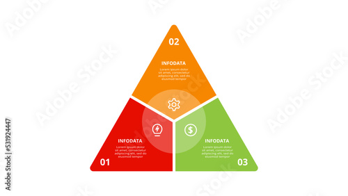Triangle with 3 elements, infographic template for web, business, presentations, vector illustration. Business data visualization.
