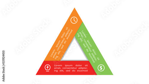 Triangle with 3 elements, infographic template for web, business, presentations, vector illustration. Business data visualization.