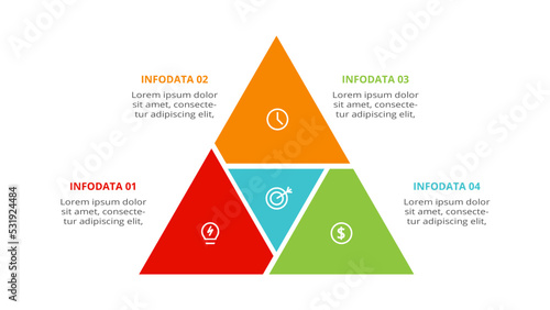 Triangle with 4 elements, infographic template for web, business, presentations, vector illustration. Business data visualization.