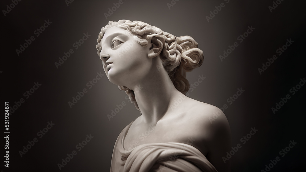 Illustration of a Renaissance marble statue of Muse. Muses are the inspirational goddesses of literature, science, and the arts. The Olympic muses include nine, such as Calliope, Clio, and Thalia.