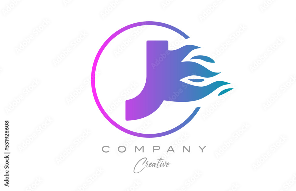 pink J alphabet letter icon for corporate with purple flames. Design with  suitable for a company logo