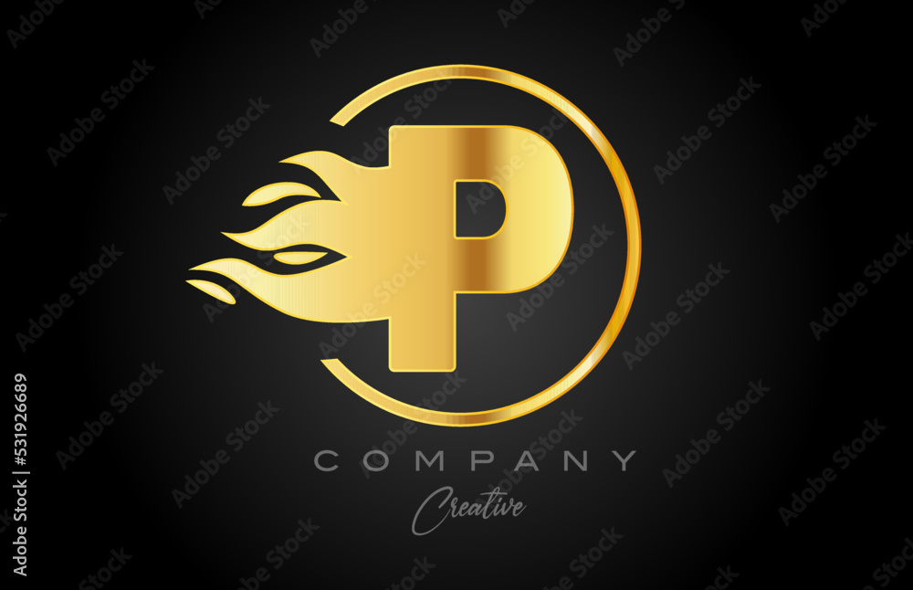 gold golden P alphabet letter icon for corporate with flames. Fire design suitable for a business logo gold golden P alphabet letter icon for corporate with flames. Fire design suitable for a business logo
