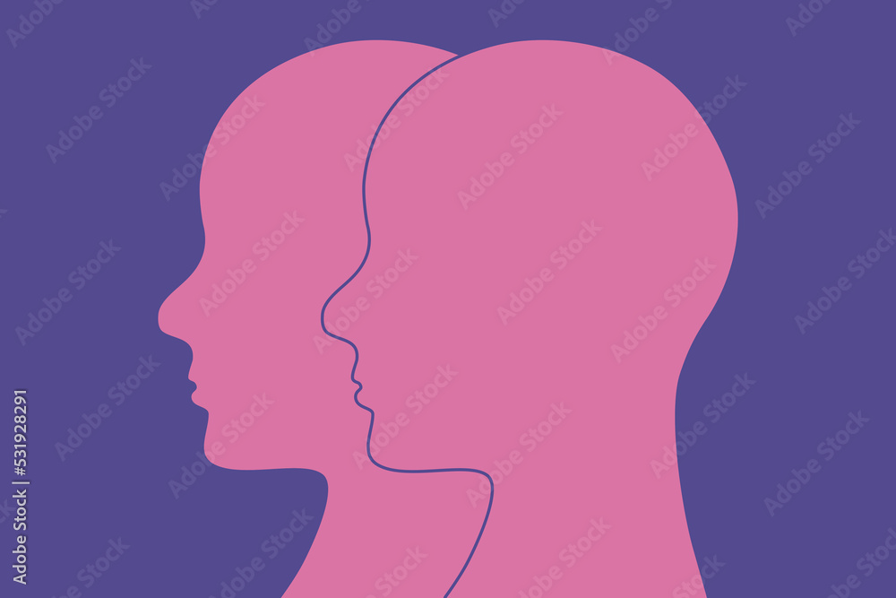 Twins, identical people conceptual symbol. Two identical twins abstract illustration. One to one persons. Vector. Twins, identical people conceptual symbol. Two identical twins abstract illustration. One to one persons. Vector.