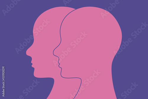Twins, identical people conceptual symbol. Two identical twins abstract illustration. One to one persons. Vector.