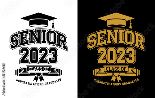 Lettering you did It, class of 2023. Text for design greeting, invitation card, congratulation event, T-shirt, party, high school or college graduate. Vector on transparent and black background