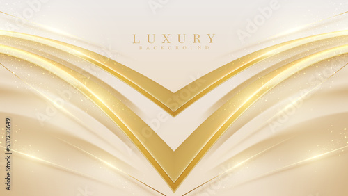 Luxury background with 3d golden curve lines elements with bokeh decorations and sparkling lights. Vector illustration.