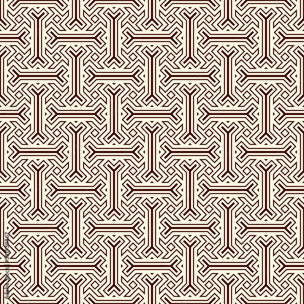 Tribal wallpaper. Seamless image. Geometric backdrop. Ethnic ornament. Folk pattern. Mosaics motif. Grid background. Digital paper. Textile print. Abstract web illustration. Vector work.