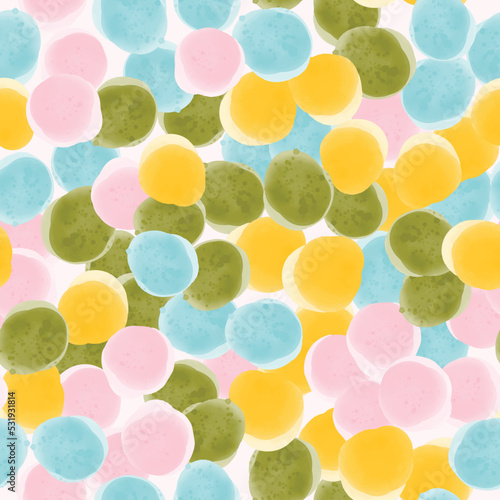 Colorful seamless pattern, background, collage with different watercolor shapes and stains. Vector illustration, wrapping paper