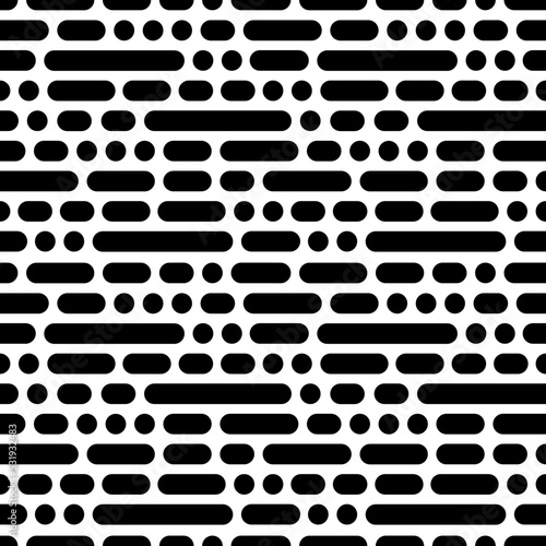 Seamless pattern, chaotic horizontal strokes and points, black and white