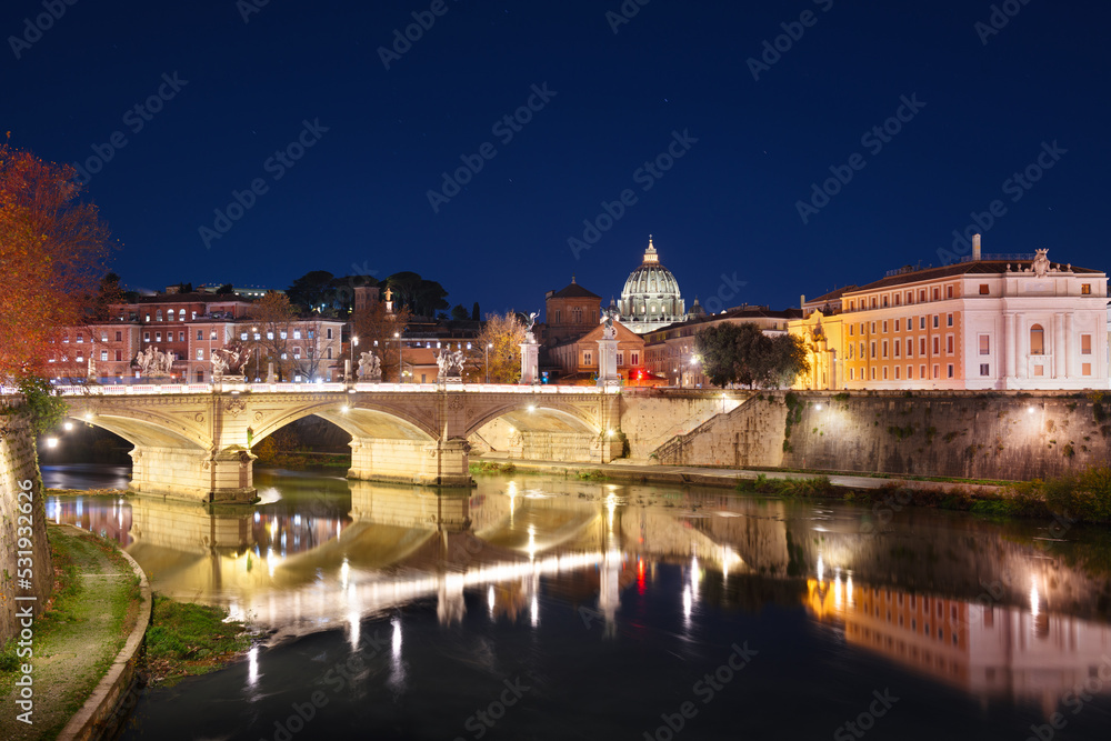 Vatican City at Night on the Tiber River
