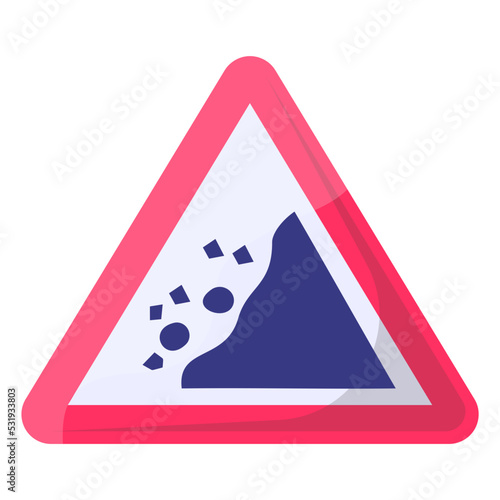 Rock Falling Area Road Red triangle Concept Vector Icon Design, Modern traffic guide warning sign, Regulatory and recognizable symbol, Mandatory Road signage stock illustration