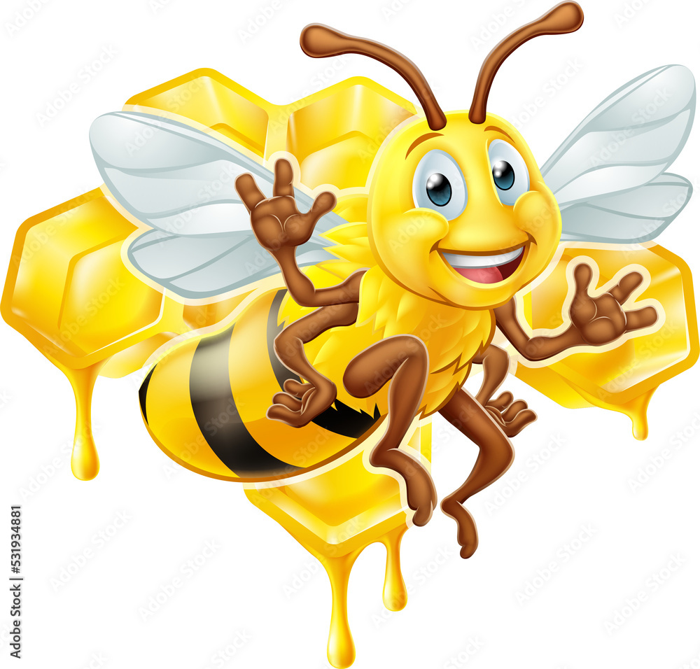 Fototapeta premium Bee Cartoon Character With Honey