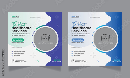Medical healthcare social media post design and web banner template