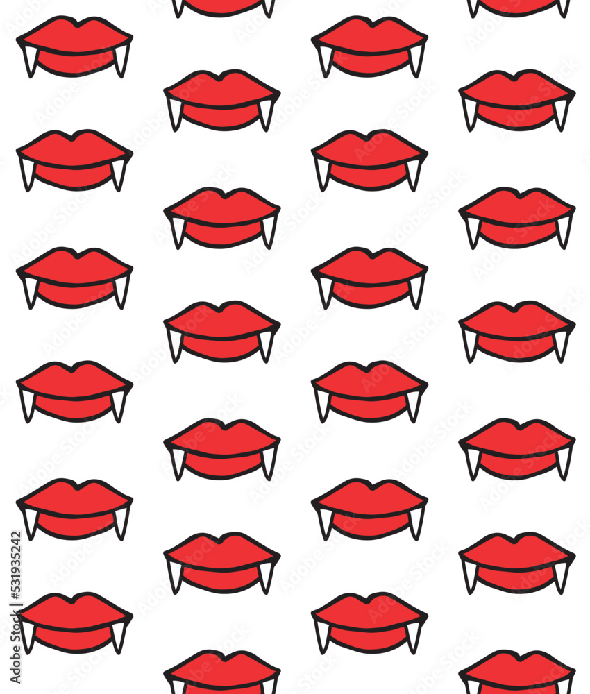 Vector seamless pattern of hand drawn doodle sketch red vampire lips isolated on white background Vector seamless pattern of hand drawn doodle sketch red vampire lips isolated on white background