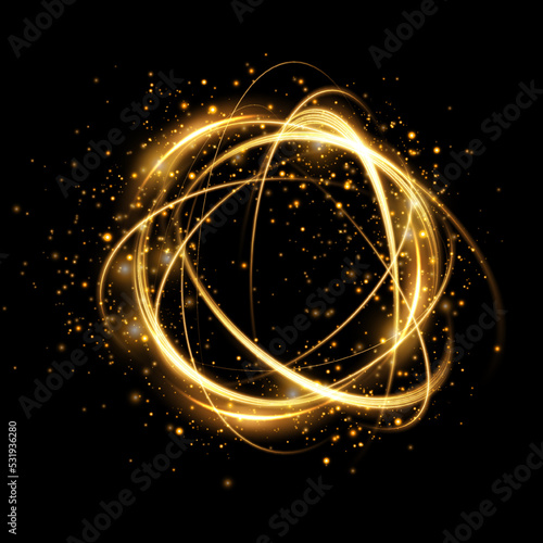 Abstract beautiful light background. Magic sparks on a dark background. Mystical speed stripes, glitter effect. Shine of cosmic rays. Neon lines of speed and fast wind. Glow effect, powerful energy.
