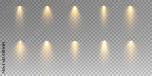 Set of vector spotlights. various forms of light. Stage spotlights. Light effects. Glow light effect. Vector illustration.