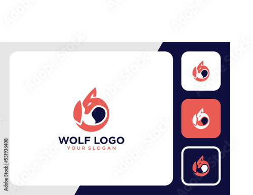 wolf logo design with animal and tail