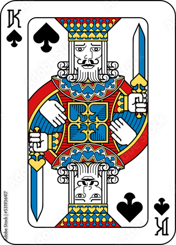 Playing Card King of Spades Yellow Red Blue Black