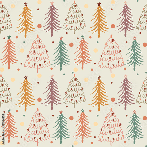 New Year and Christmas vector pattern, lots of illustrations of hand-drawn Christmas trees with stars