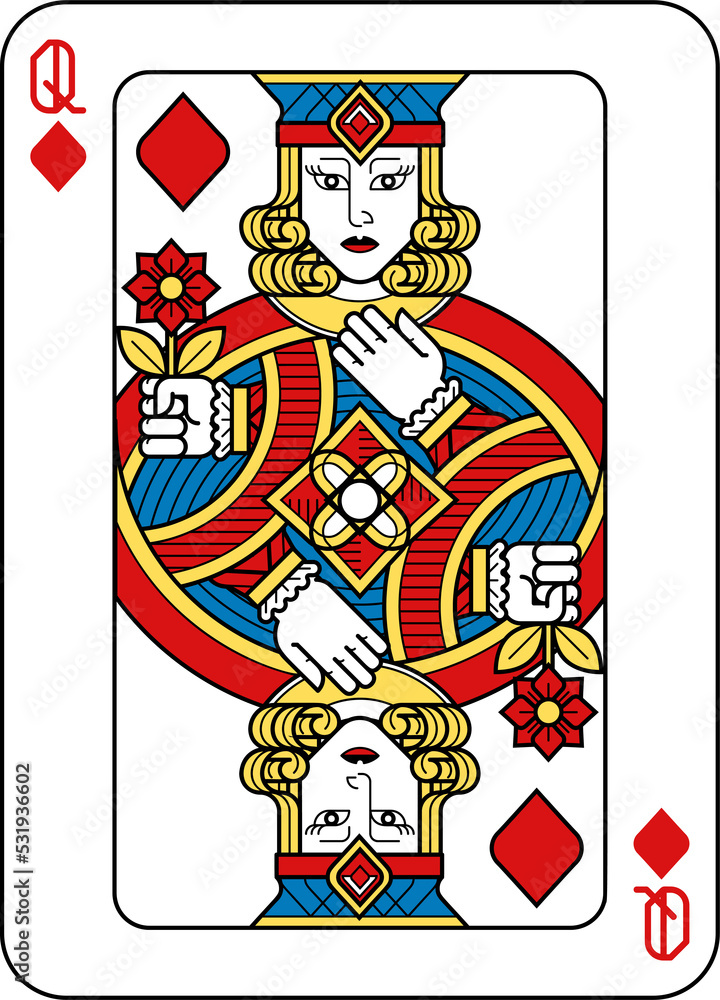 Fototapeta premium Playing Card Queen Diamonds Yellow Red Blue Black