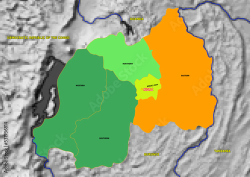 Administrative and political colored vector Map of Rwanda with colourful regions and Capital and neighboring Countries