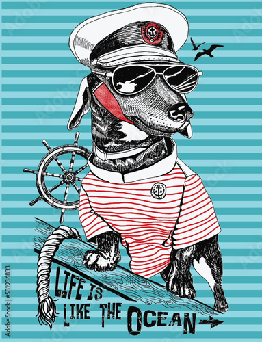 Hand drawn illustration of bulldog sailor