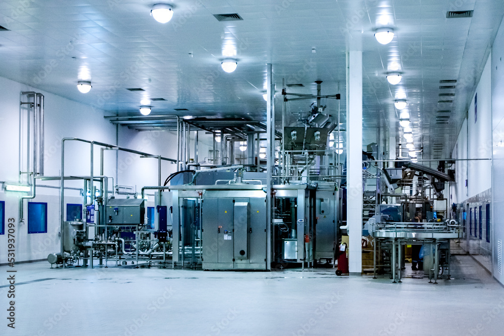 Equipment on beverage factory. Industrial drink production Equipment on beverage factory. Industrial drink production
