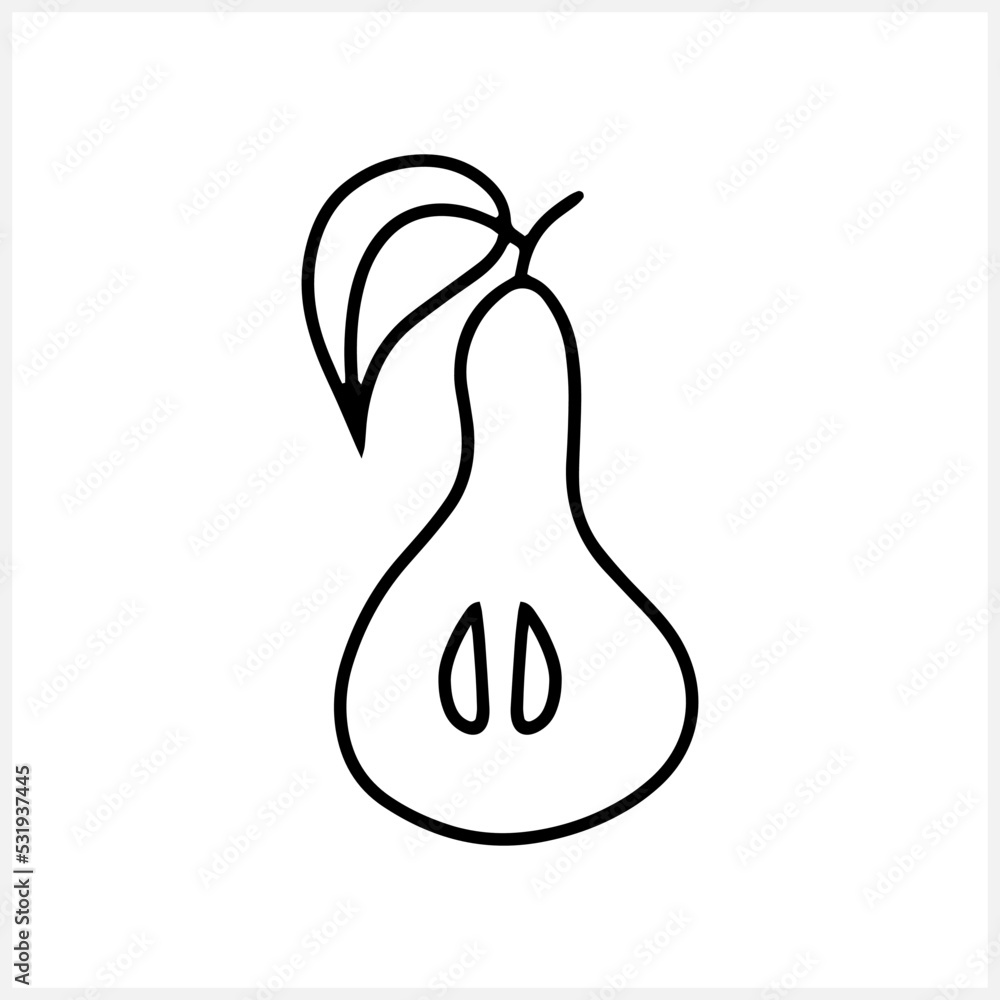 Doodle pear food icon isolated. Hand drawn line art. Sketch fruit. Coloring page book. Vector stock illustrations. EPS 10 Doodle pear food icon isolated. Hand drawn line art. Sketch fruit. Coloring page book. Vector stock illustrations. EPS 10