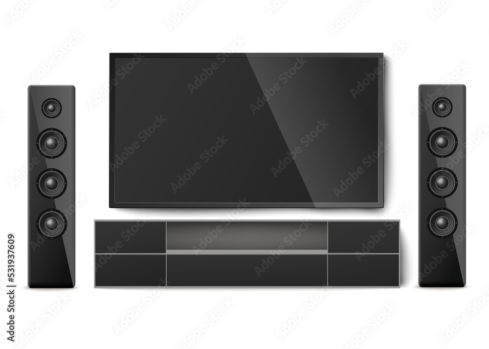 Modern home cinema system a vector realistic 3D illustration Modern home cinema system a vector realistic 3D illustration