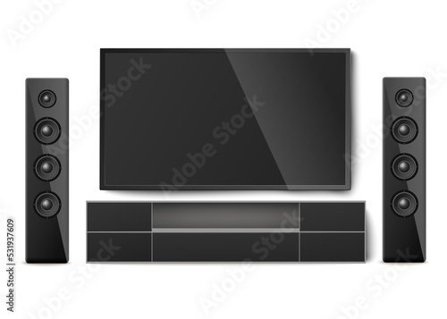 Modern home cinema system a vector realistic 3D illustration