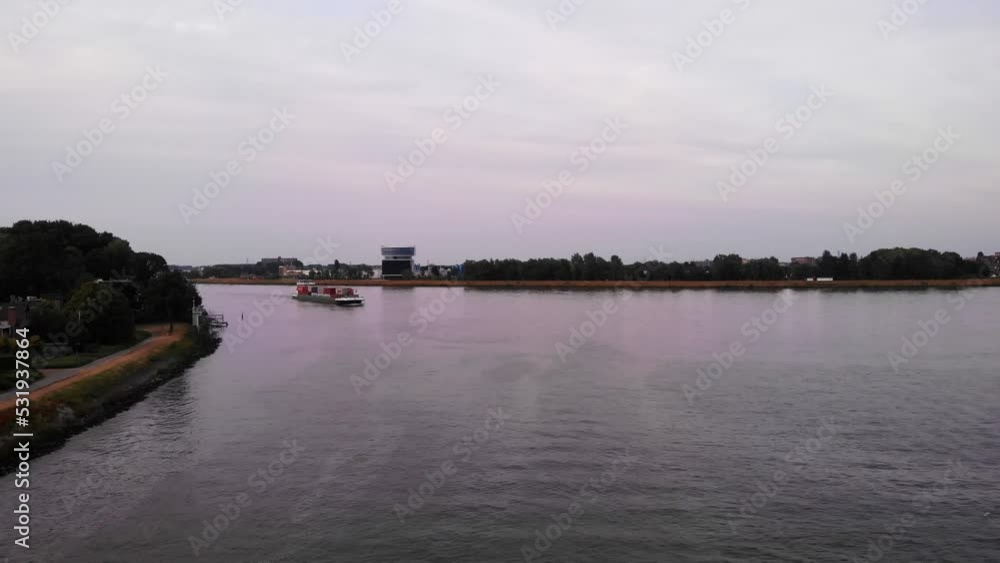 Drone Shot Of Alfa Verde Vessel, Sailing Towards Dordrecht Port, South Holland Province Drone Shot Of Alfa Verde Vessel, Sailing Towards Dordrecht Port, South Holland Province