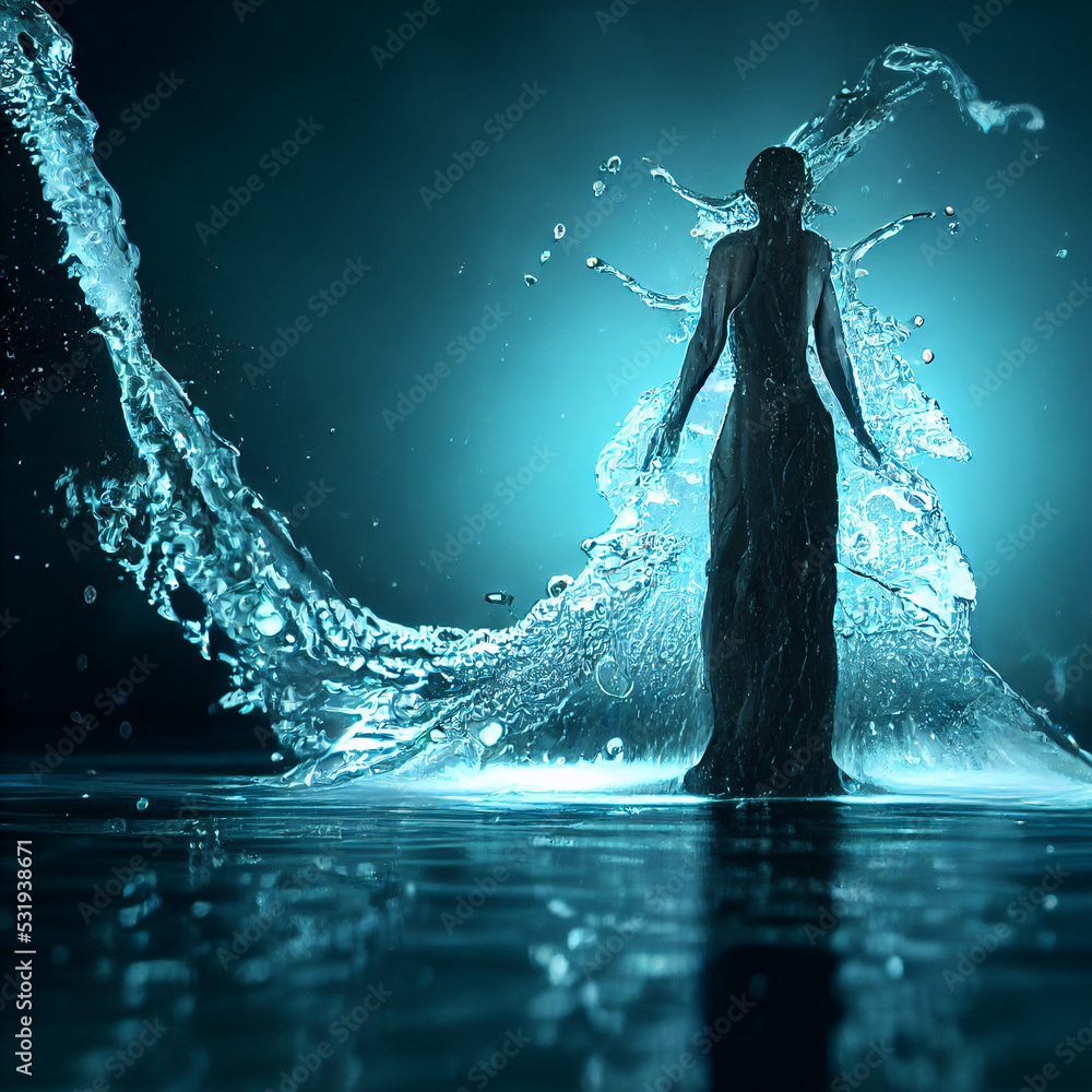 Water elemental goddess emerging from water Stock Illustration Adobe