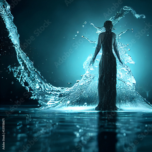 Fotobehang Water elemental goddess emerging from water