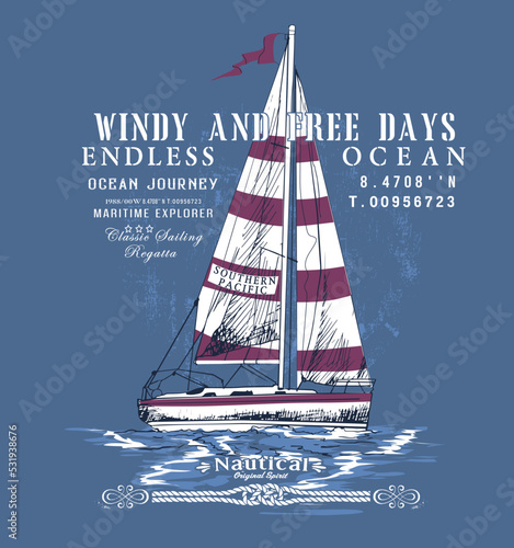 Sailboat race .sketch sail graphic design.Can be used as t shirt printing design.