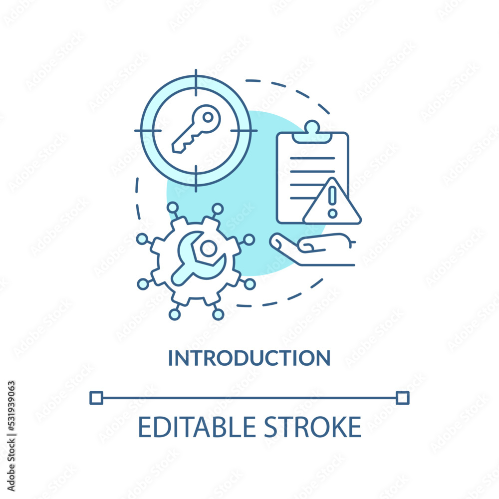 Introduction turquoise concept icon. Identification of key problems. Case drafting abstract idea thin line illustration. Isolated outline drawing. Editable stroke. Arial, Myriad Pro-Bold fonts used Introduction turquoise concept icon. Identification of key problems. Case drafting abstract idea thin line illustration. Isolated outline drawing. Editable stroke. Arial, Myriad Pro-Bold fonts used