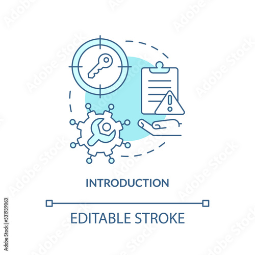 Introduction turquoise concept icon. Identification of key problems. Case drafting abstract idea thin line illustration. Isolated outline drawing. Editable stroke. Arial, Myriad Pro-Bold fonts used