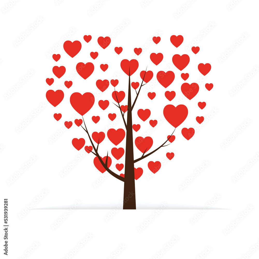 Isolated tree with hearts in the white background. Vector EPS 10.