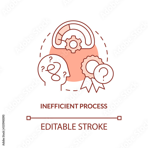 Inefficient process red concept icon. Management. Disadvantage of case study abstract idea thin line illustration. Isolated outline drawing. Editable stroke. Arial, Myriad Pro-Bold fonts used