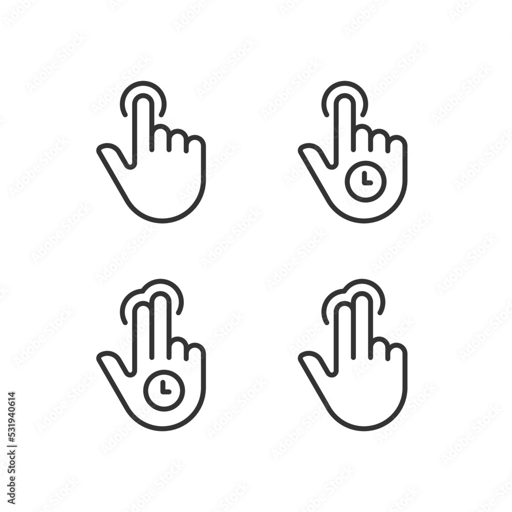 Long tap pixel perfect linear icons set. Double finger touch. Multi touch technology. Touchscreen control. Customizable thin line symbols. Isolated vector outline illustrations. Editable stroke Long tap pixel perfect linear icons set. Double finger touch. Multi touch technology. Touchscreen control. Customizable thin line symbols. Isolated vector outline illustrations. Editable stroke