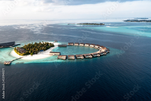 MALDIVES, 2021. FEB first, Aerial view, Asia, Indian Ocean, Maldives, Lhaviyani Atoll, flight at Kudadoo Island resort