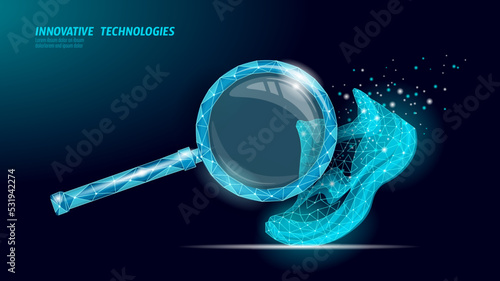 Shoes technology science fitness flexibility. Human woman fitness foot sole fast run arrows. Low poly futuristic polygonal sport footwear design. Vector illustration blue