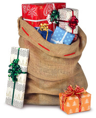 Christmas sack full of presents isolated