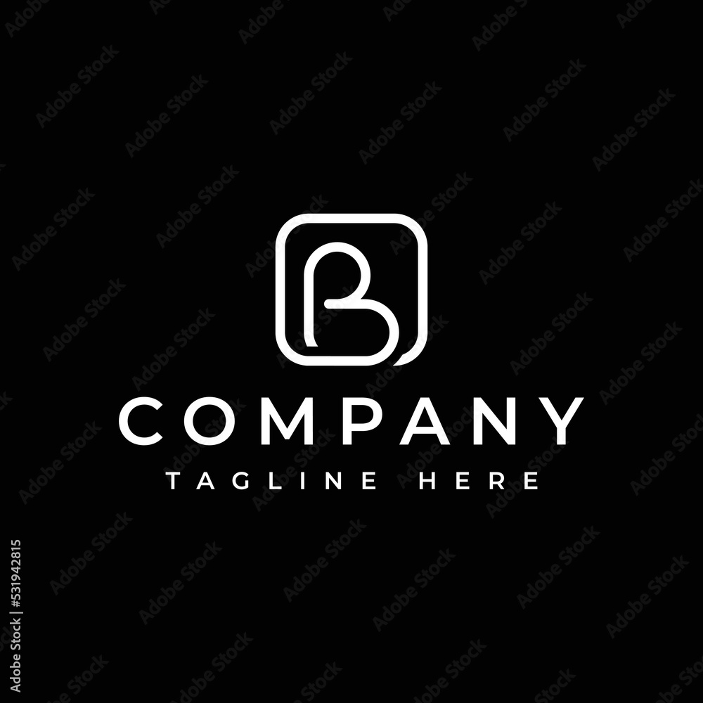 letter B in square frame with monoline style logo design