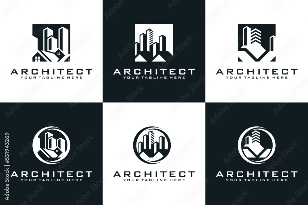 collection of building, architect and real estate logos
