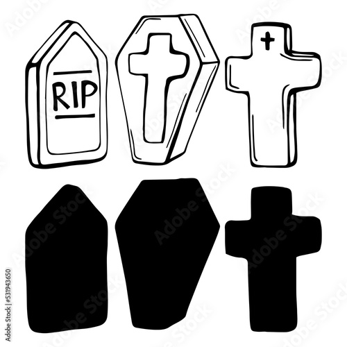 Halloween hand drawn scary grave doodle black sketch