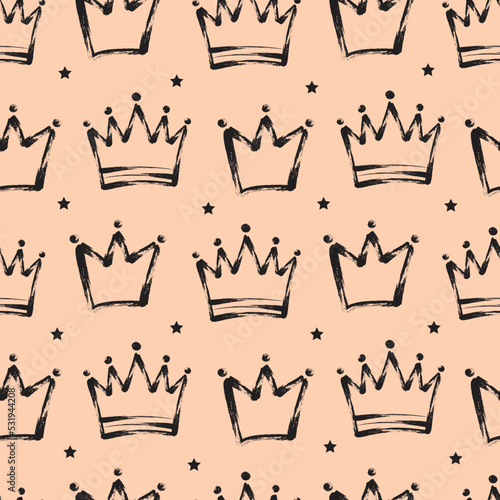 Crowns Seamless pattern. Cute baby and little princess textures. Children's room wallpaper and clothes design.