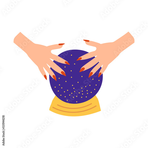 Hands over the fortune-telling ball. Halloween Collection. Flat vector illustration